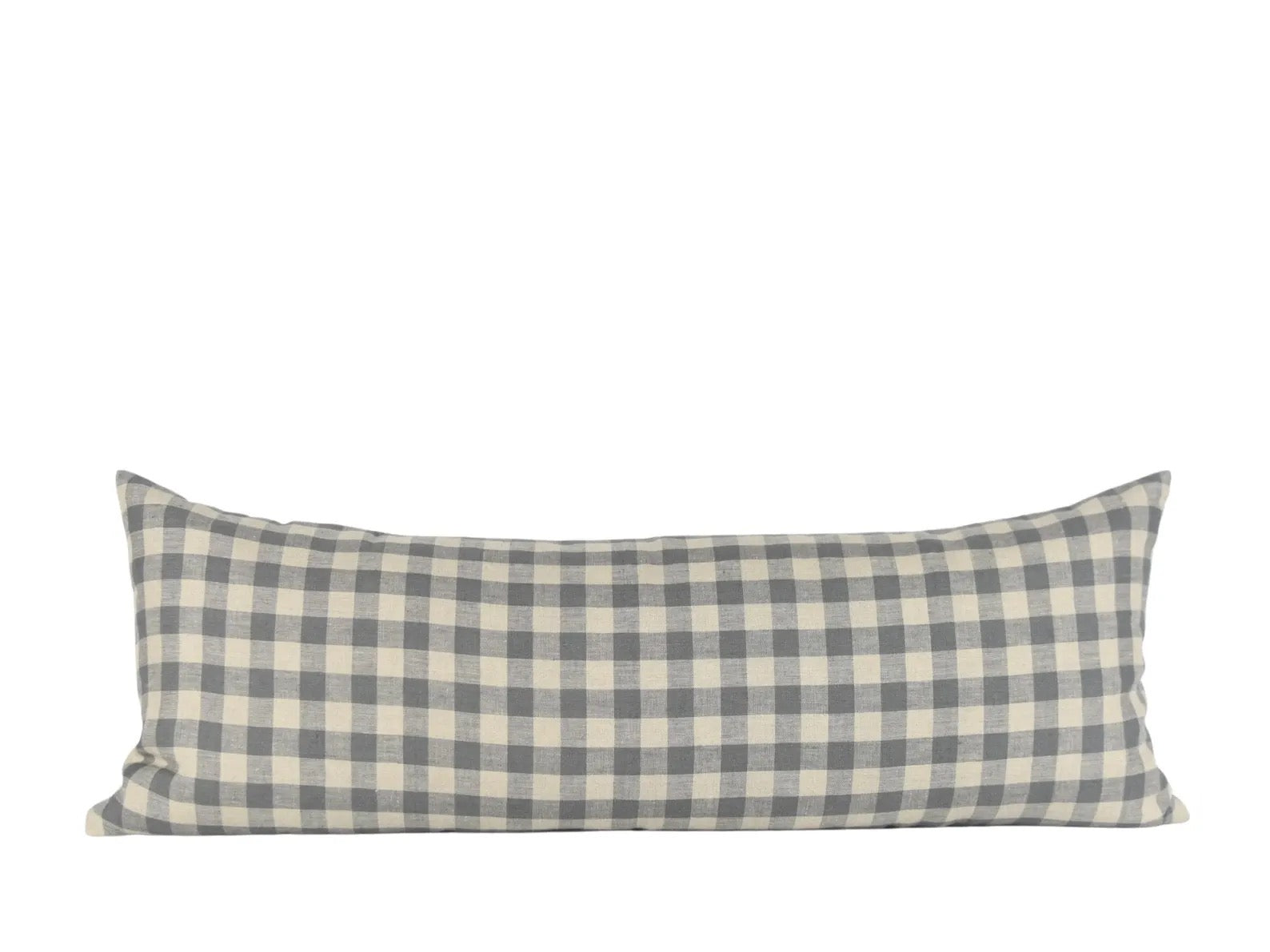 Gray Gingham Linen Long Lumbar Pillow Cover
