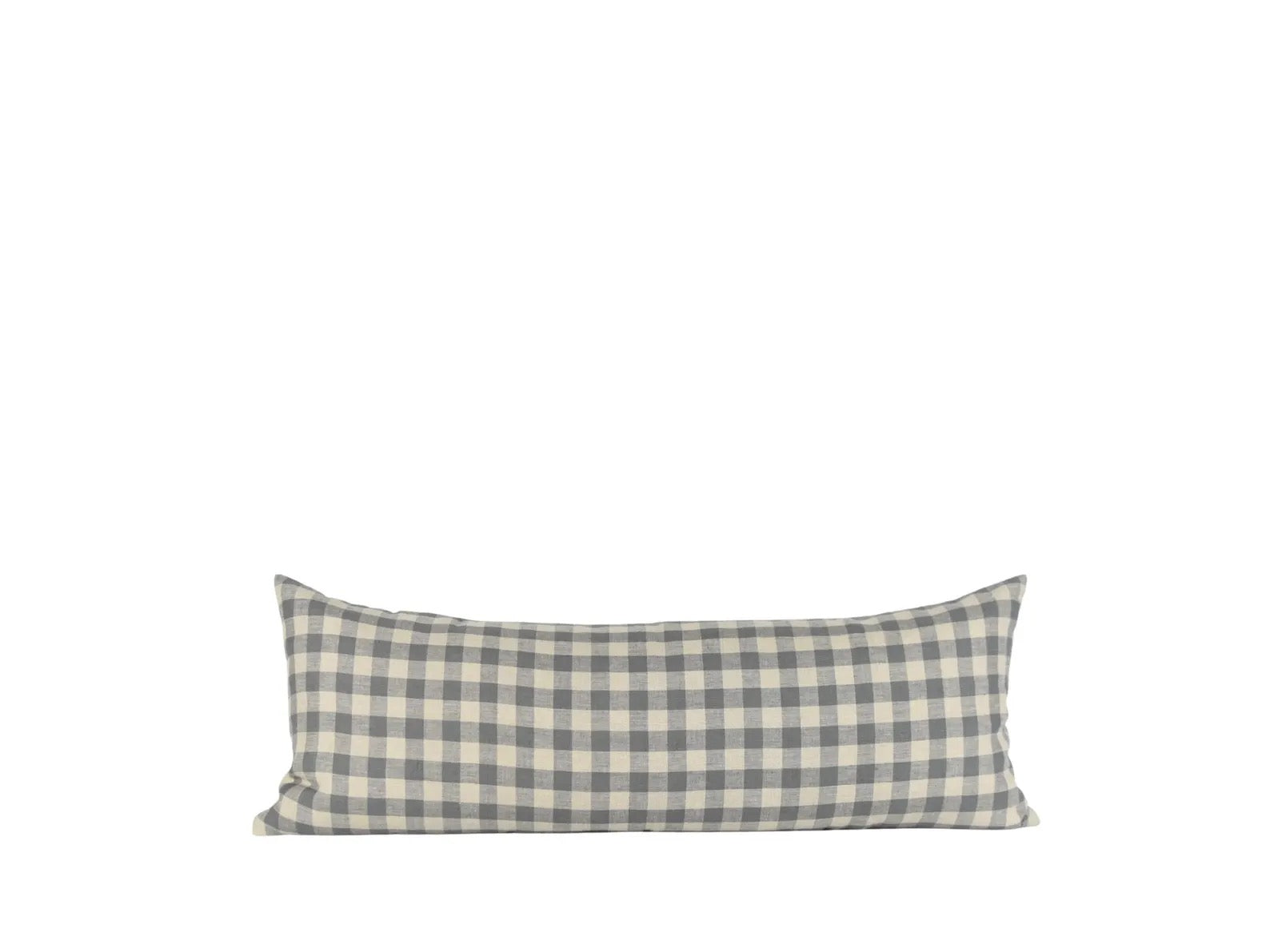 Gray Gingham Linen Long Lumbar Pillow Cover