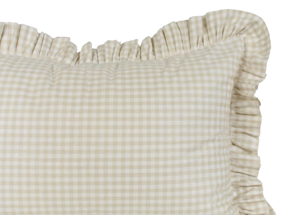 Gingham Ruffle Lumbar Pillow Cover: Handwoven Organic Kala Cotton