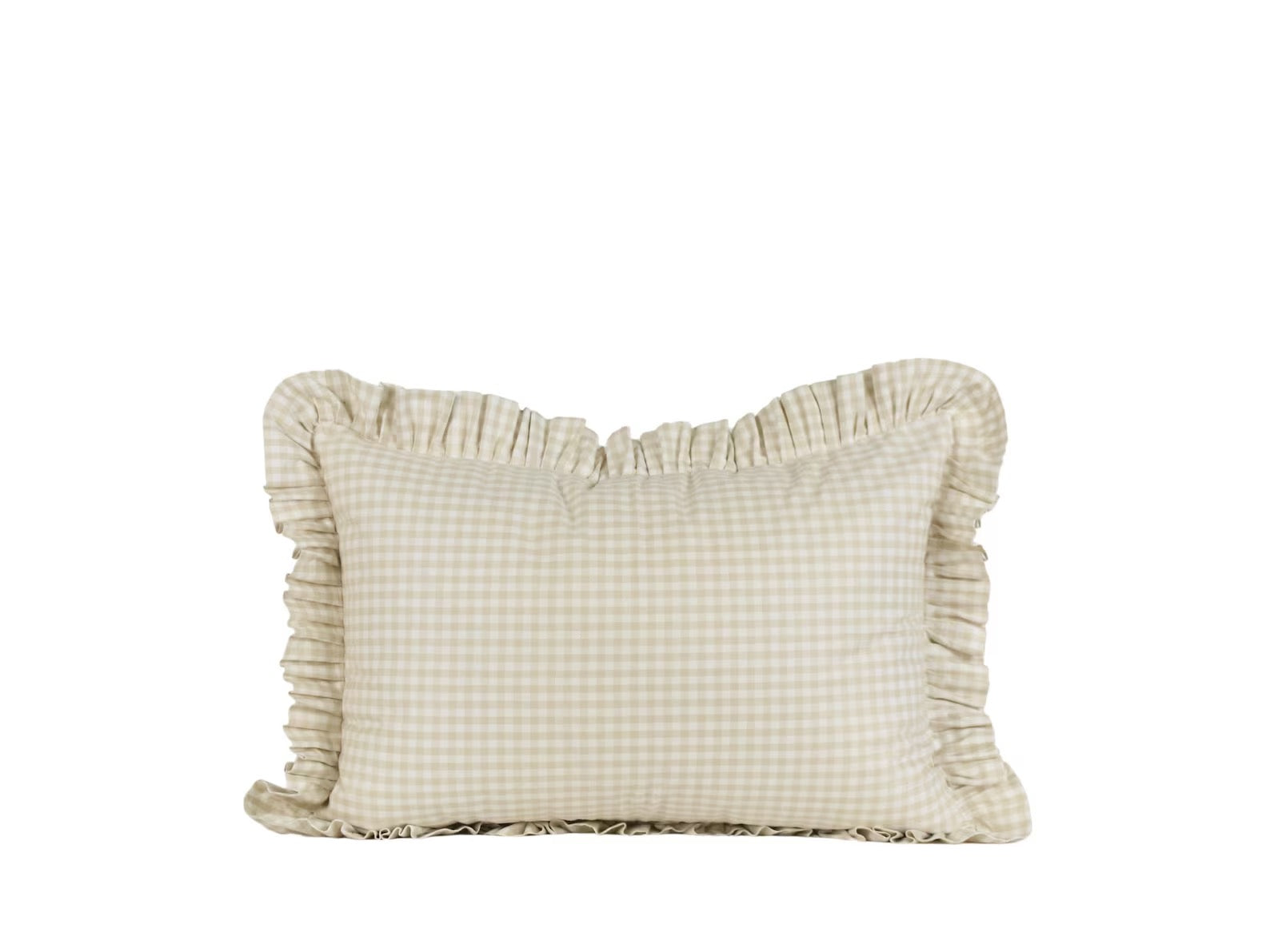 Gingham Ruffle Lumbar Pillow Cover: Handwoven Organic Kala Cotton