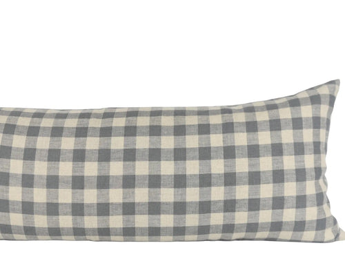 Gray Gingham Linen Long Lumbar Pillow Cover