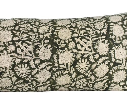 Hand Block Printed Floral Linen Lumbar Pillow - NORAH