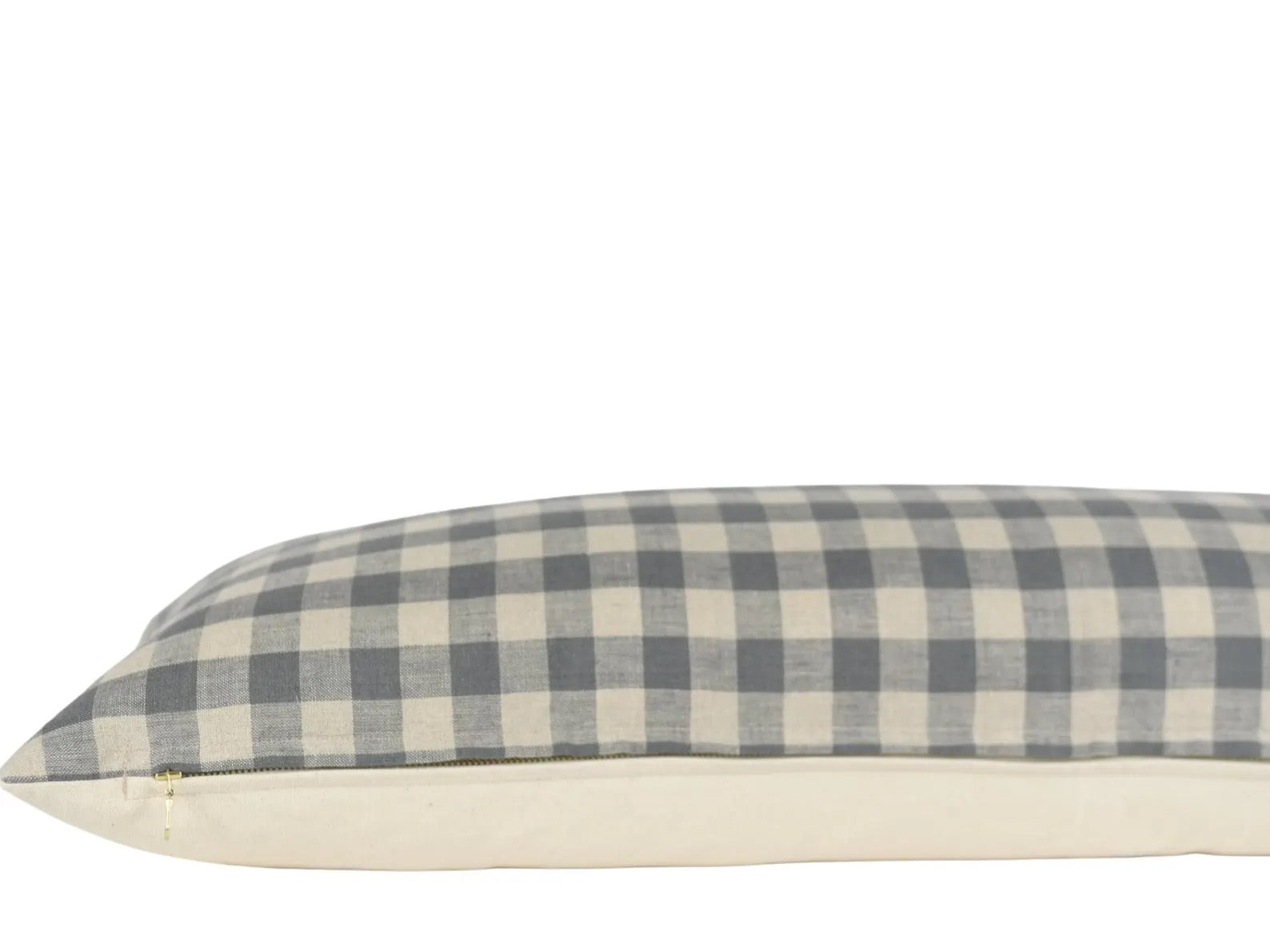 Gray Gingham Linen Long Lumbar Pillow Cover
